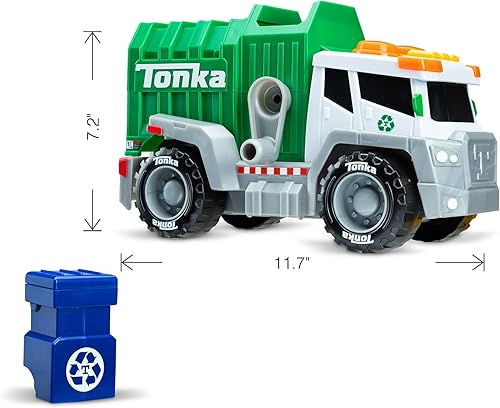 Miniatura 2 de Tonka, Crank and Haul - Camión de basura fabricado con plástico resistente, camión de construcción de juguete blanco y verde para niños, a partir de