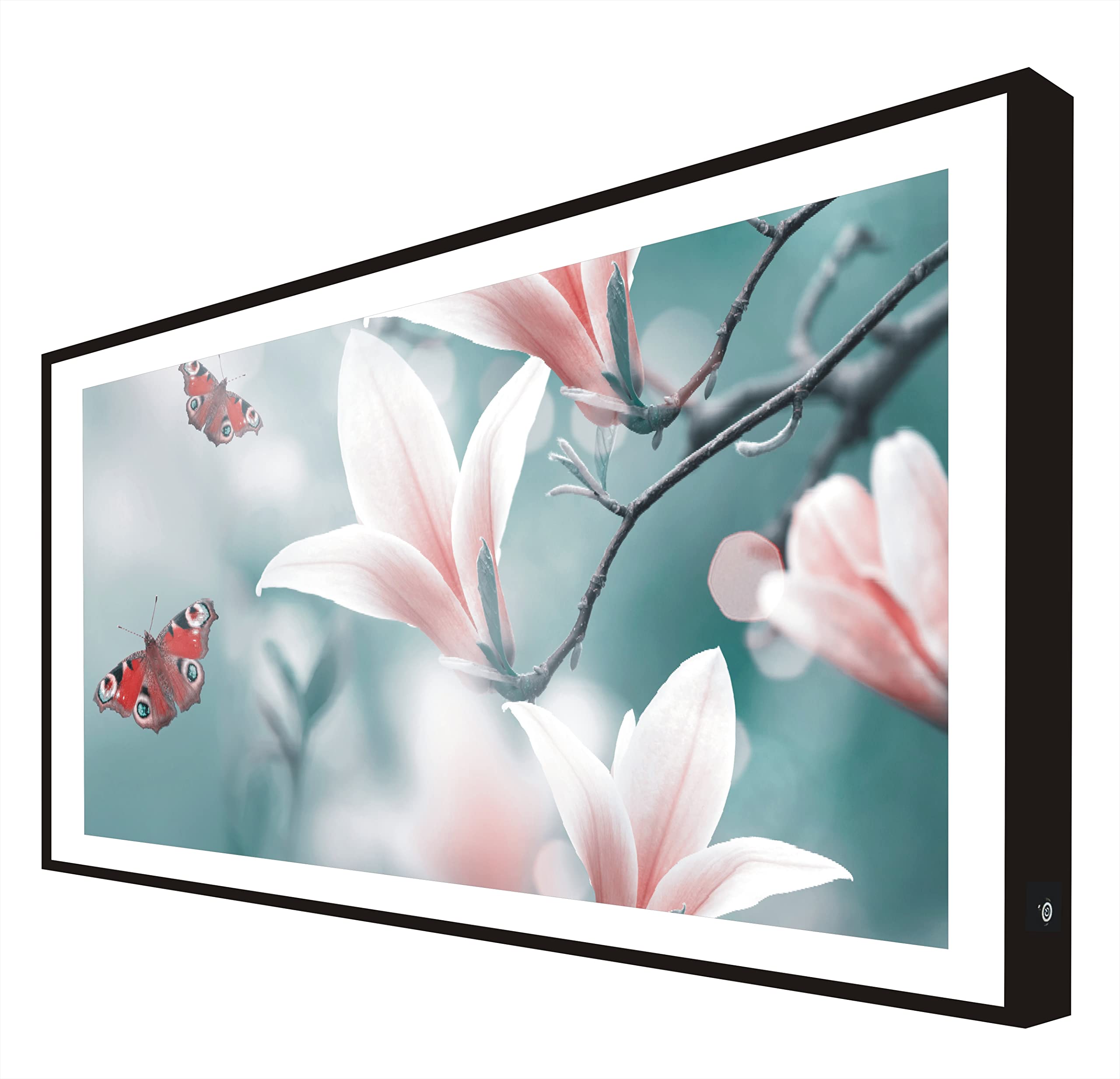 Cadre bois laqué noir LED fleurs magnolia idée cadeau maison