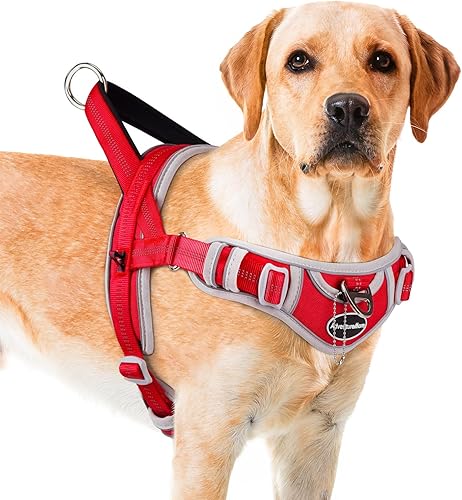 Miniatura 16 de ADVENTUREMORE Arnés deportivo para perros grandes, antitirones, arnés tipo halter reflectante transpirable chaleco a prueba de escapes con asa