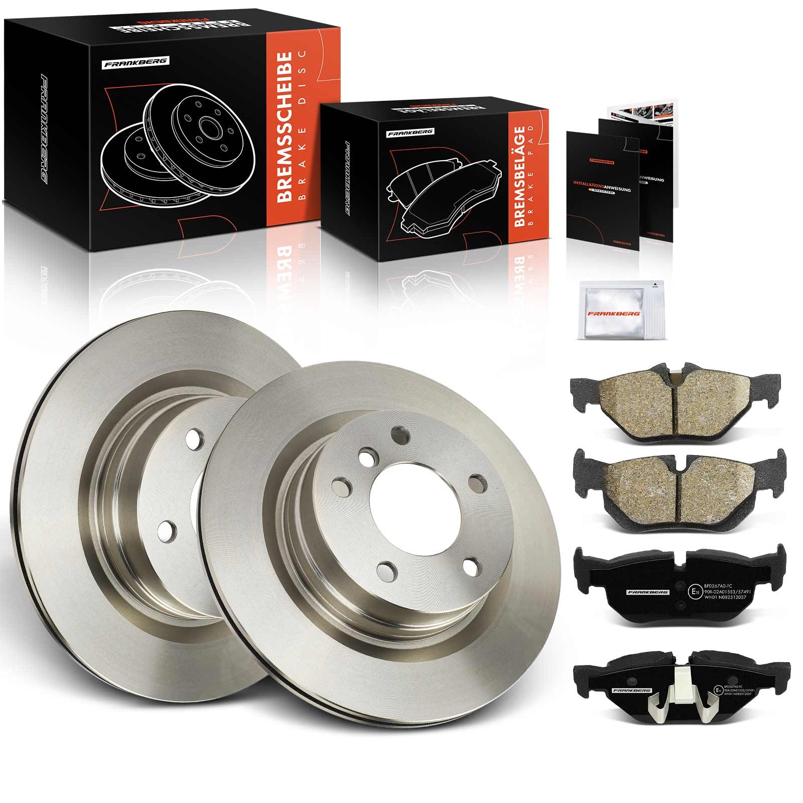 Frankberg Bremsensatz inkl. 2x Bremsscheiben + 4x Bremsbeläge Hinten Kompatibel mit 1er E81 3er Touring E91 1er E87 3er E90 Replace# 34216767150, 34216773161