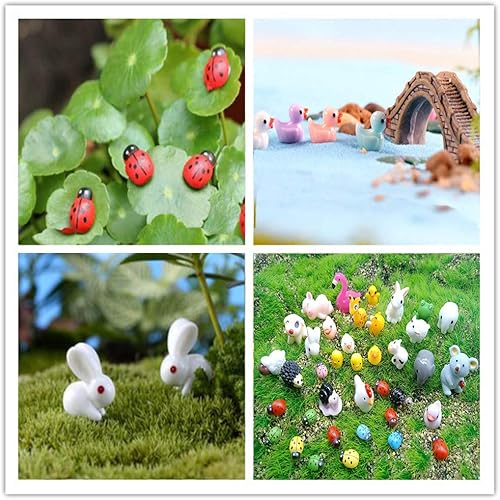 Miniatura 6 de 45 piezas de minianimales en miniatura para bricolaje, decoración de jardines de hadas, elefantes, conejos, erizos, gallinas, conejos, cachorros,