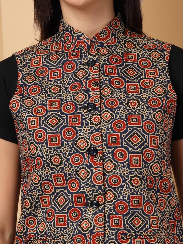 Image of Vastraa Fusion Solid Indian Traditional Ethnic Waistcoat Festive Woolen Nehru Jacket for Women