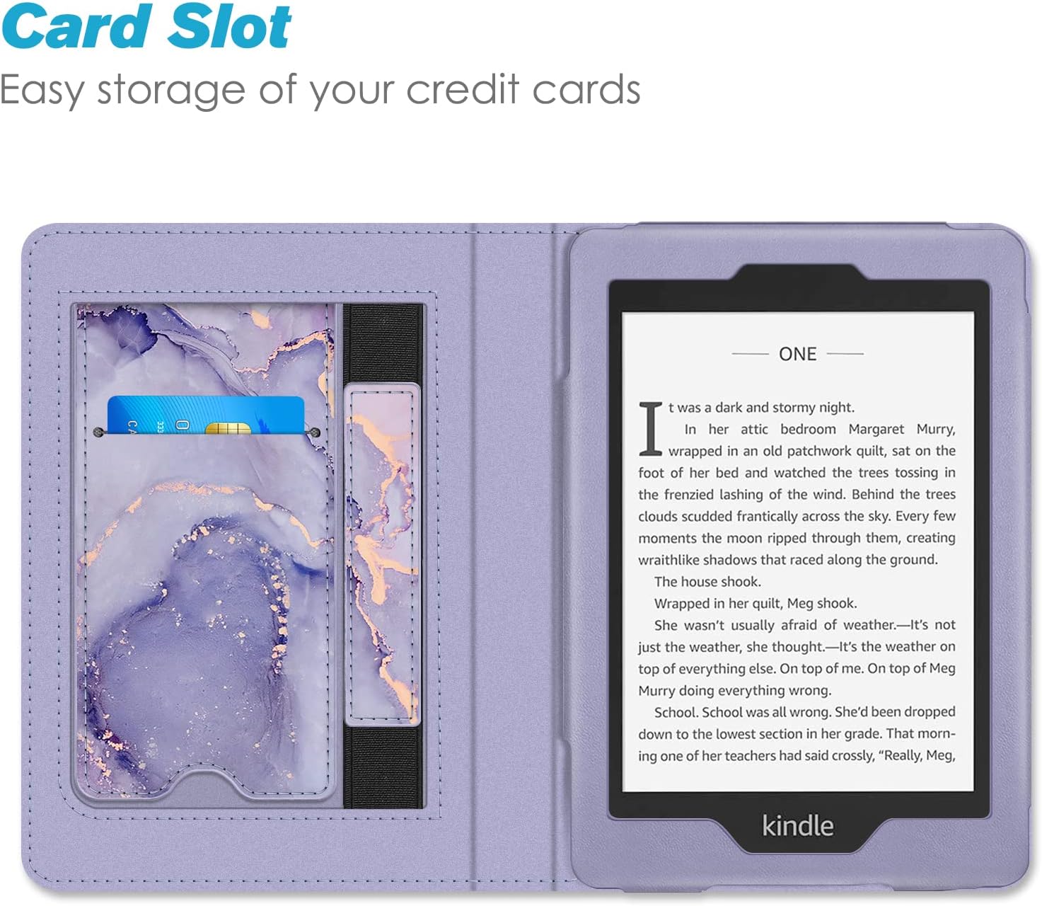 Fintie Stand Case for 6" Kindle Paperwhite (Fits 10th Generation 2018 and All Paperwhite Generations Prior to 2018) - Premium PU Leather Sleeve Cover with Card Slot and Hand Strap, Lilac Marble
