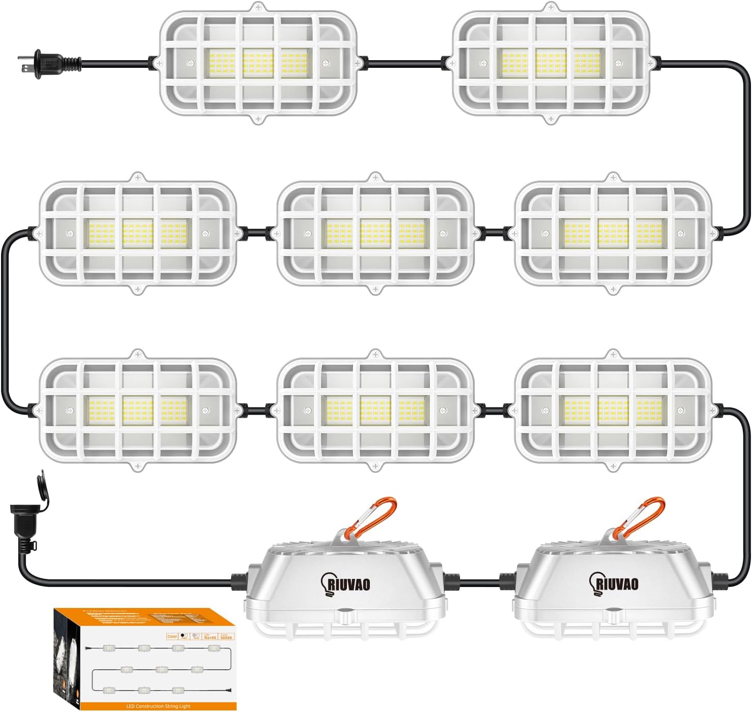100ft LED Construction String Lights,Super Bright 300W 30000LM Waterproof IP67 Led String Work Lights, Construction Temporary Lights (Upgrad 100ft-10lights)