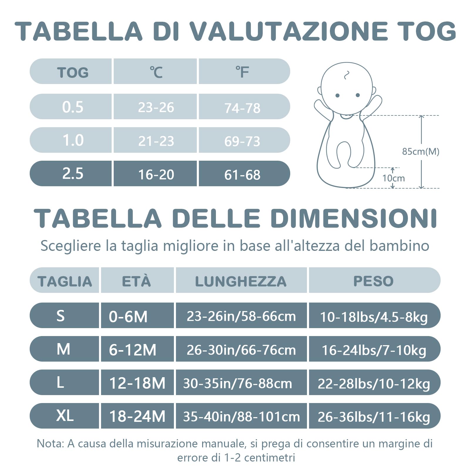 Mosebears Sacco nanna invernale per bambini, 2,5 Tog, 100% cotone, diverse dimensioni, dalla nascita fino a 18 mesi, adatto per tutto l'anno