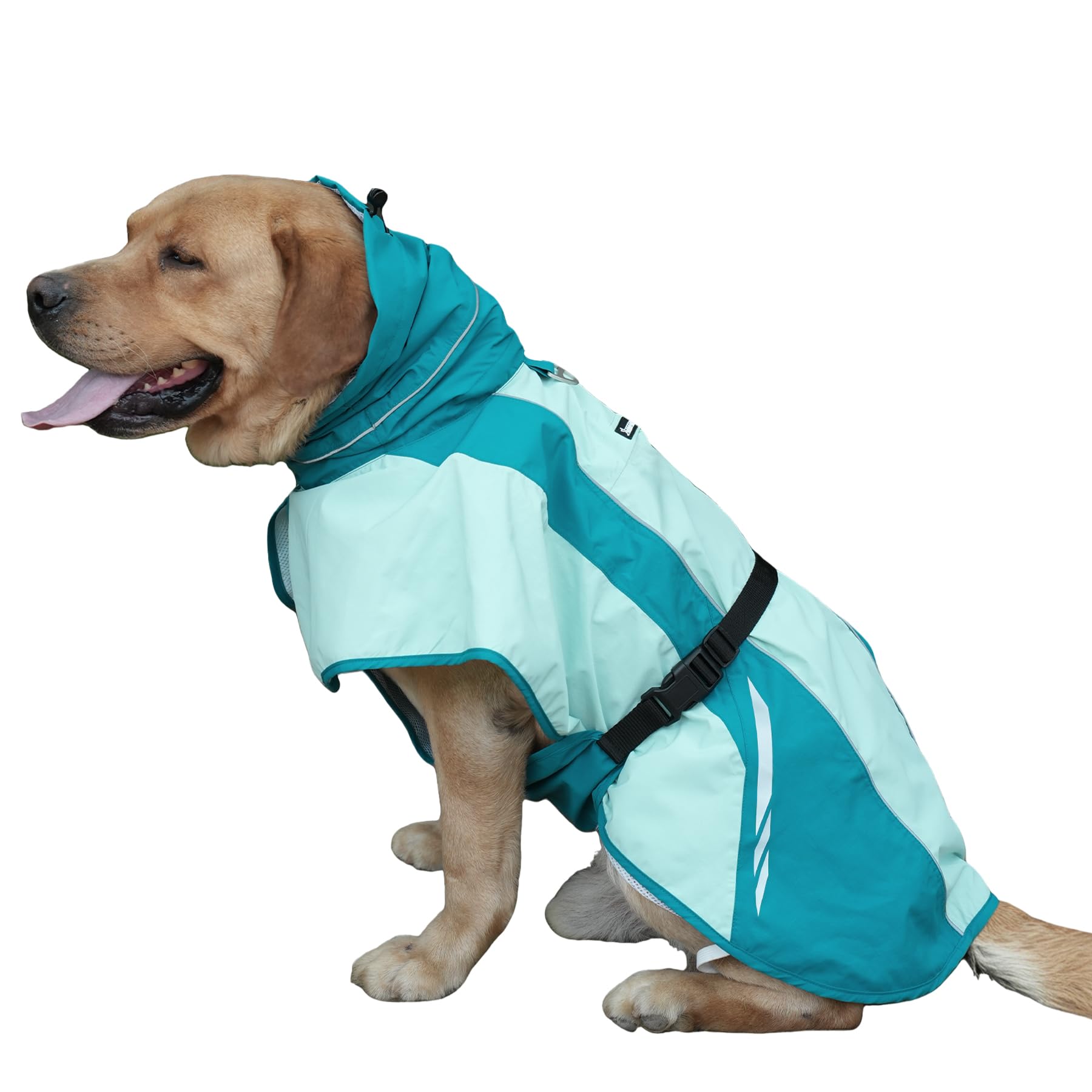 Waterproof Dog Raincoat, Windproof Breathable High Collar Rain Jacket with Reflective Stripes, Adjustable Pet Rain Coat with Leash Hole for Small Medium Large Dogs (Light Blue&Blue, 3X-Large)