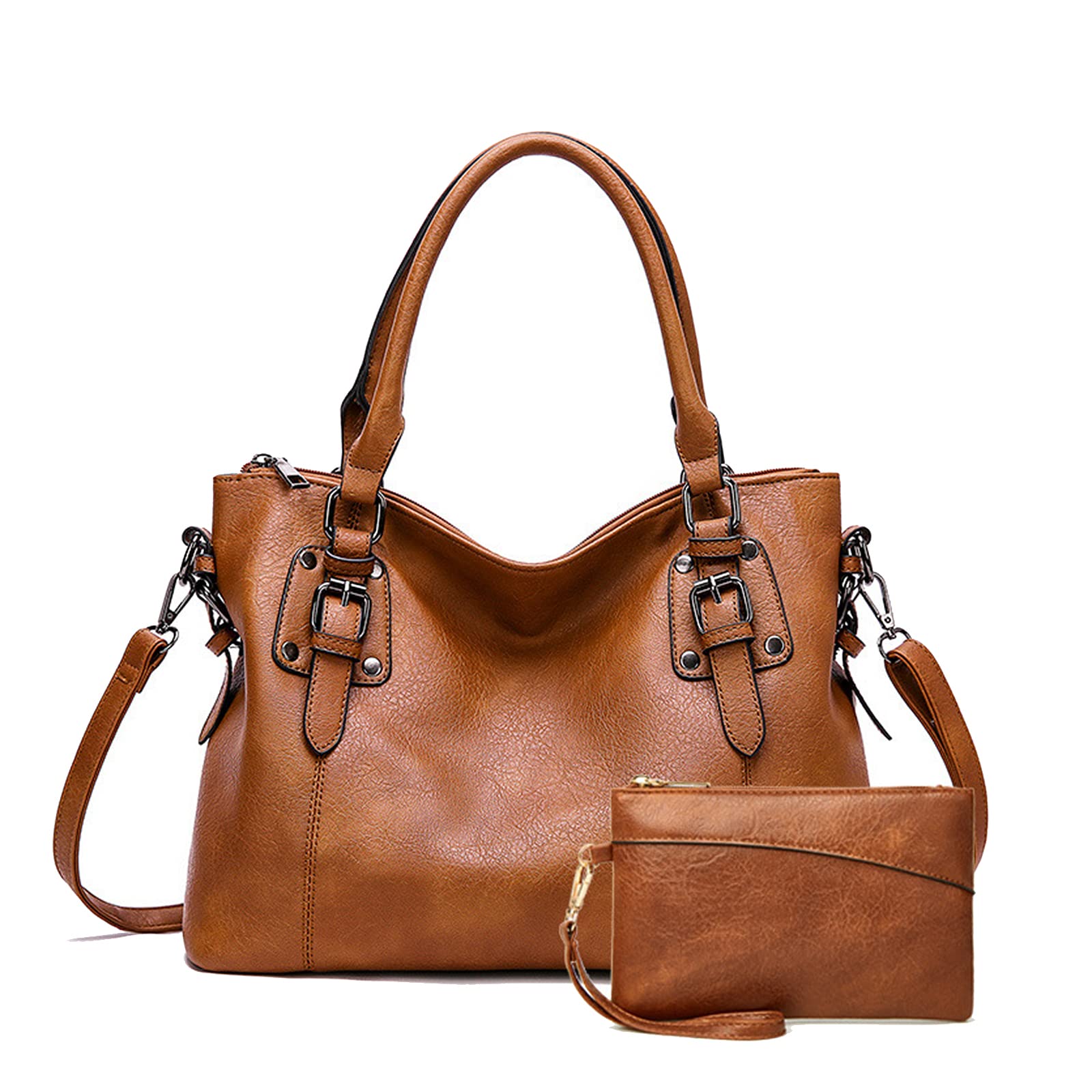 Damenhandtasche Set aus PU-Leder Damen Hobo Handtasche Tasche Vintage Schultertasche Hobo Damentasche Henkeltasche Umhängetasche Retro Taschen für Frauen Mutter