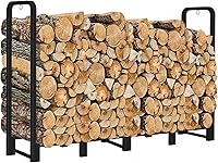 Artibear 8ft Outdoor Firewood Rack Heavy Duty Metal Log Holder Rustproof Storage for Fireplace Wood Pile, Matte Black