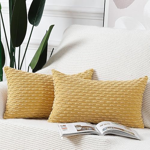 Miniatura 7 de MADIZZ Juego de 2 fundas de almohada de pana a rayas bohemias de 18 x 18 pulgadas, color verde oscuro, fundas de cojín decorativas suaves para