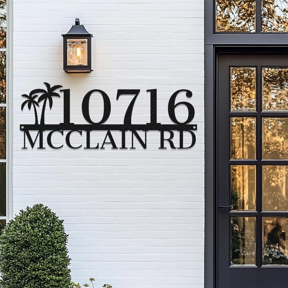 Personalized House Numbers Marker Palm Tree Metal Sign,Custom Street Address Signs for Gate Fence,Customized Home Number for Birthday Gifts,Door Plate