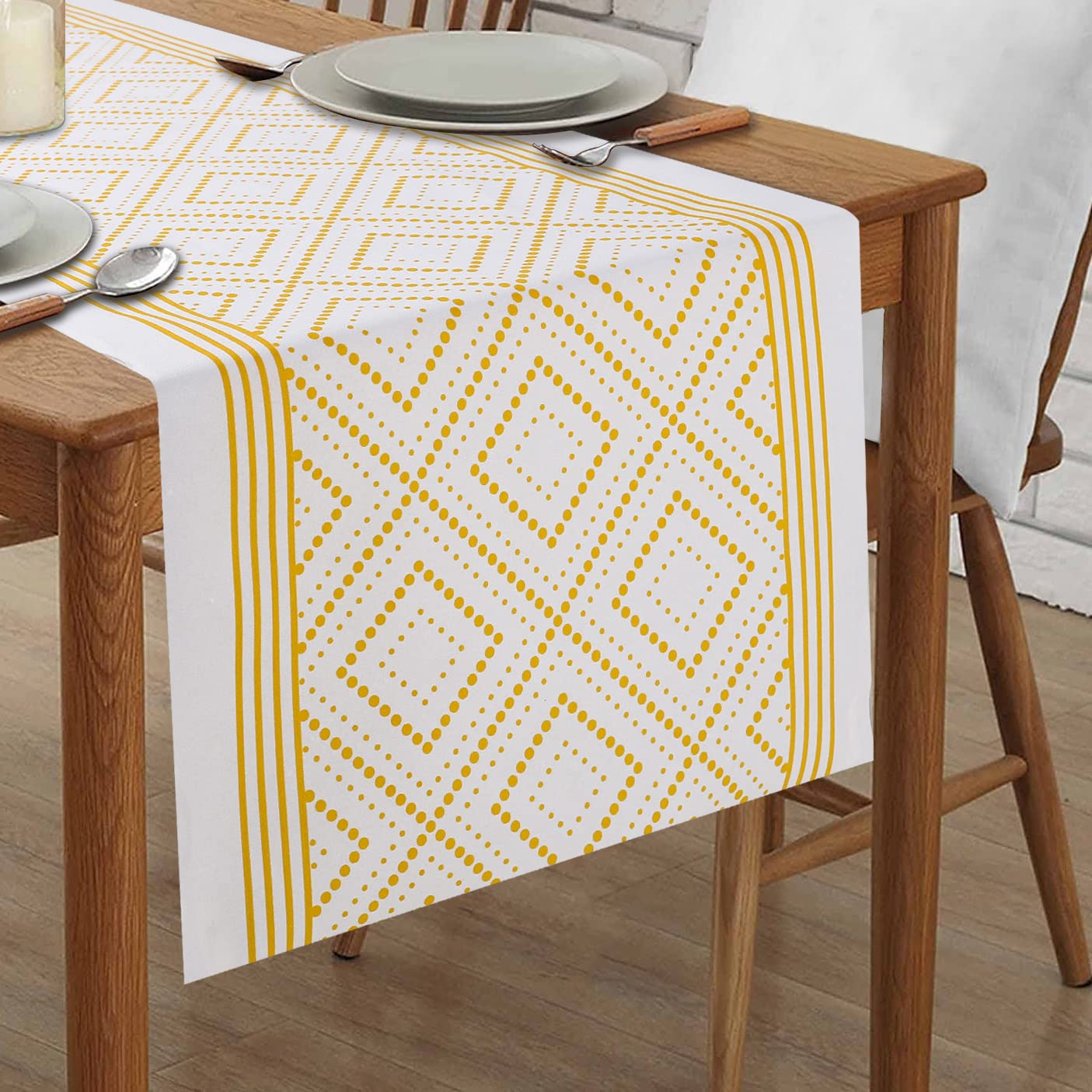 LEKOCHDisposable Yellow Airlaid Paper Table Runners Roll Table Placemats Line Feel for Dining Table Mats Length Adjustable (40 * 1.2M *20 Pack)