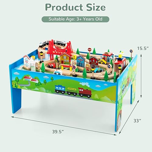 Miniatura 7 de INFANS Mesa de tren, 80 piezas de madera para niños con mesa reversible desmontable, pistas, tren, ferrocarril, ciudad, regalo para niños y niñas a