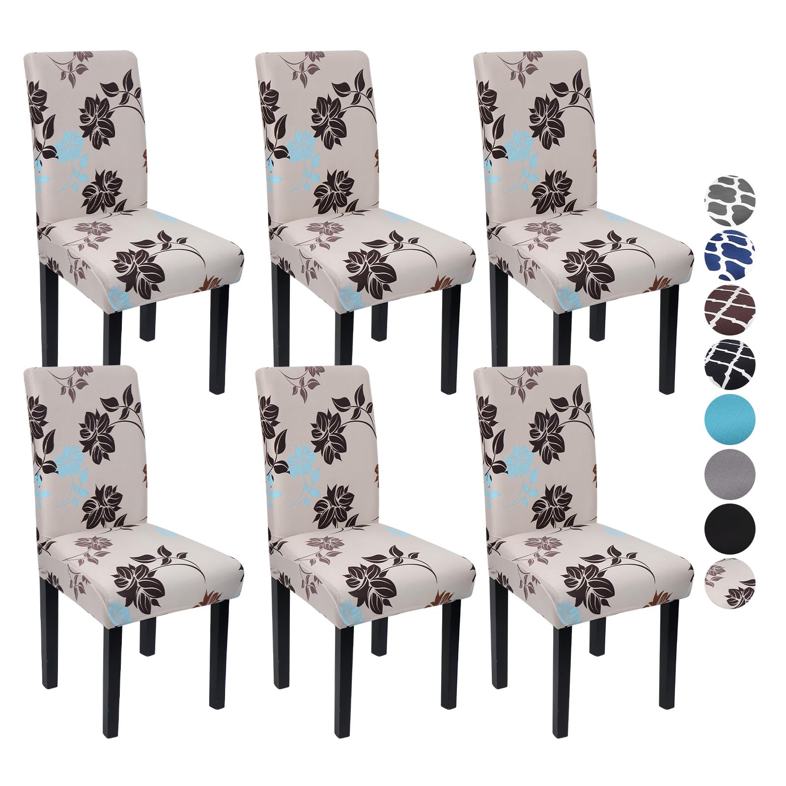 YIMEISDining Room Chair Covers Set of 6, Washable Kitchen Seat Protector, Removable Flower Printed Stretchable Parsons Chair Slipcover for Room, Office, Hotel, Ceremony(03# Flower)