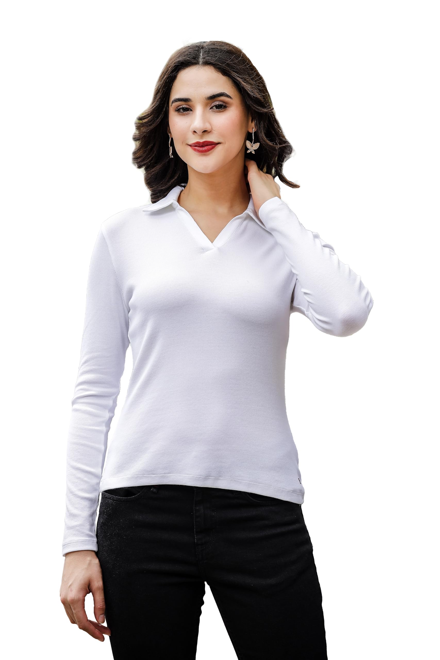 Women Regular Fit Polo T-Shirt - Comfortable Cotton Casual Wear Full Sleeves Tee for Women, for Women