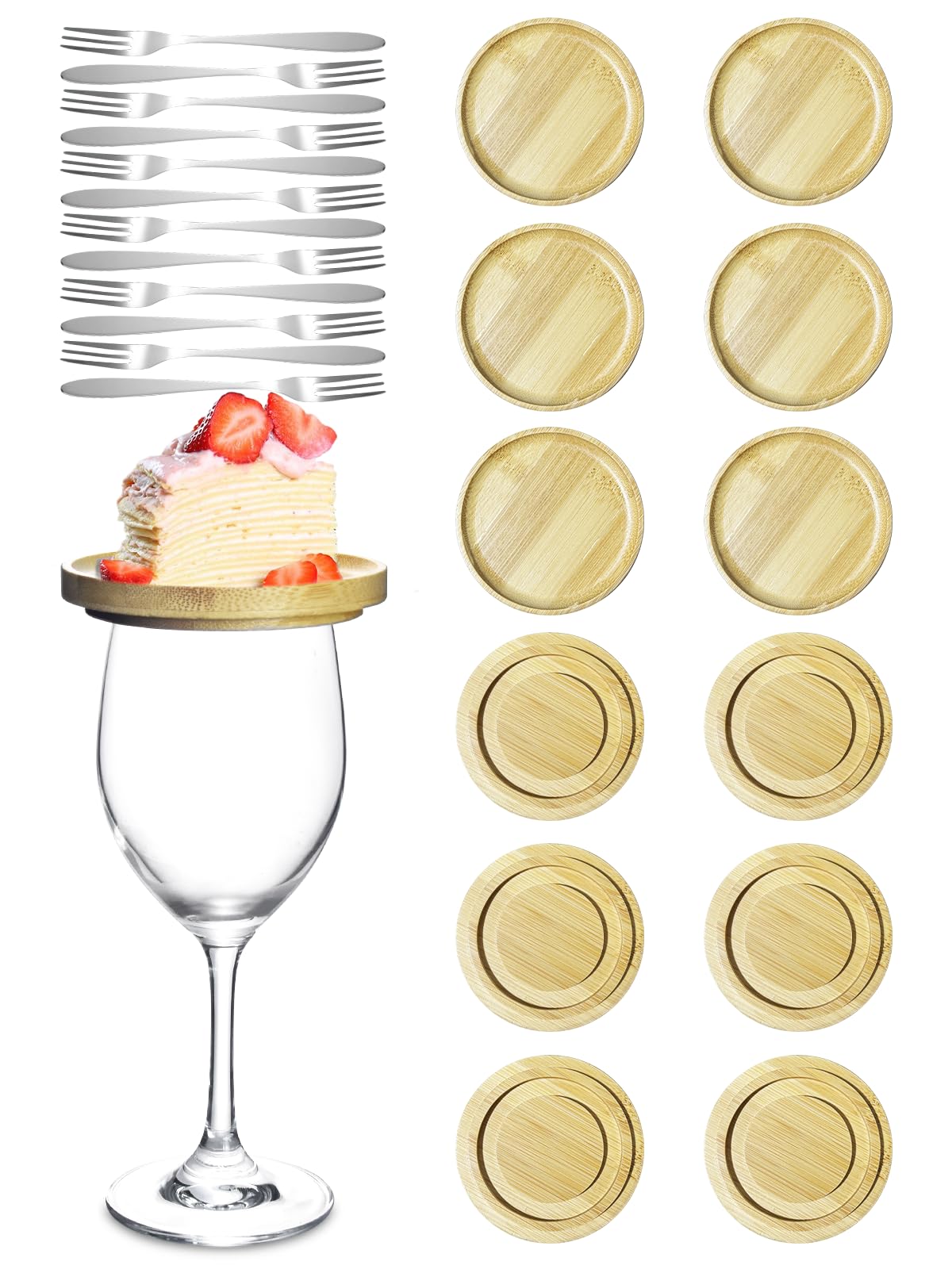 WATUNID Weinglas Charcuterie Board Set - 12 Bambus Topper Mit Edelstahl Gabeln Für Weinpartys