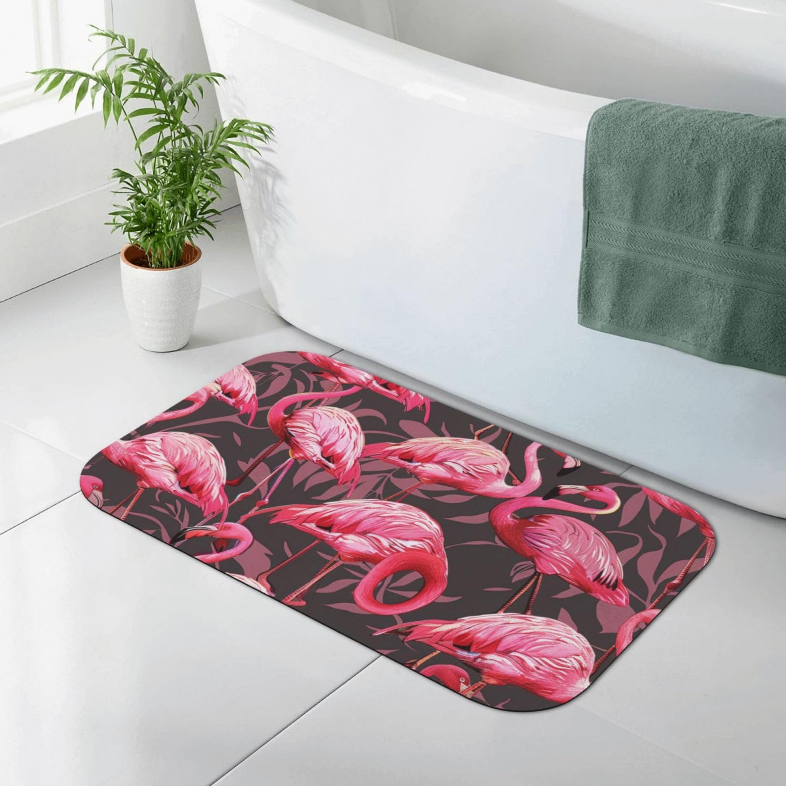 Tapis de bain absorbant et antidérapant 80x50 cm motif flamant rose sécurité douche