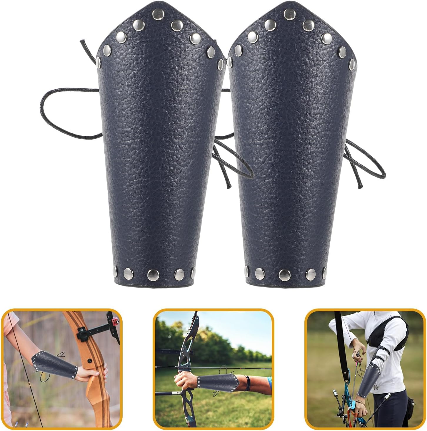 Adjustable Archery Arm Guard Pair Leather Forearm Protector Hunting Arm Guards Outdoor Sports Protective Sleeve in Dark Blue