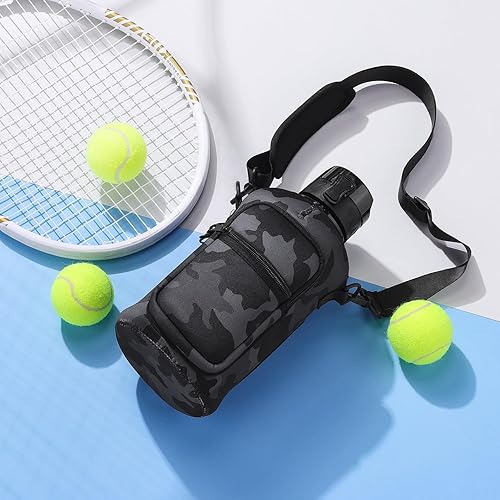 Miniatura 7 de Botella de agua de medio galón con funda de almacenamiento, 2.2L74 onzas, sin BPA, material de polipropileno, correa ajustable, 2 tapas incluidas