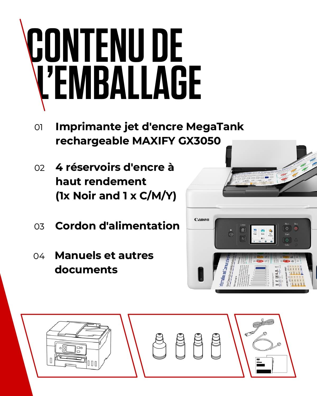 Canon MAXIFY GX4050 Imprimante A4 Couleur, pour la Maison et Le Bureau, Imprimante, Copieur, Scanner, Télécopieur Jet d'encre MegaTank Tout-en-Un, sans Fil, Connectivité Wi-FI, Ethernet et USB