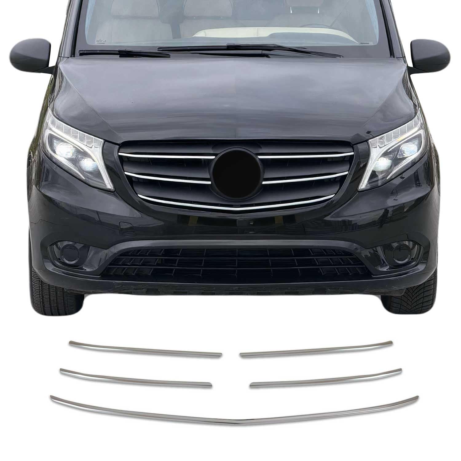 OMAC Kühlergrill Leisten Grillleisten kompatibel mit Mercedes Vito W447 2020-2026 FL Chrom 5tlg