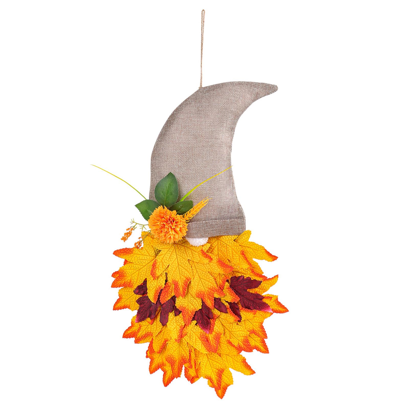 Harvest Gnomes Figure Maple Flower Fall Wreath Leaves Hanging Sign Ornament for Farmhouses Front Door Wall Decoration Gnomes Wall Hanging Ornament