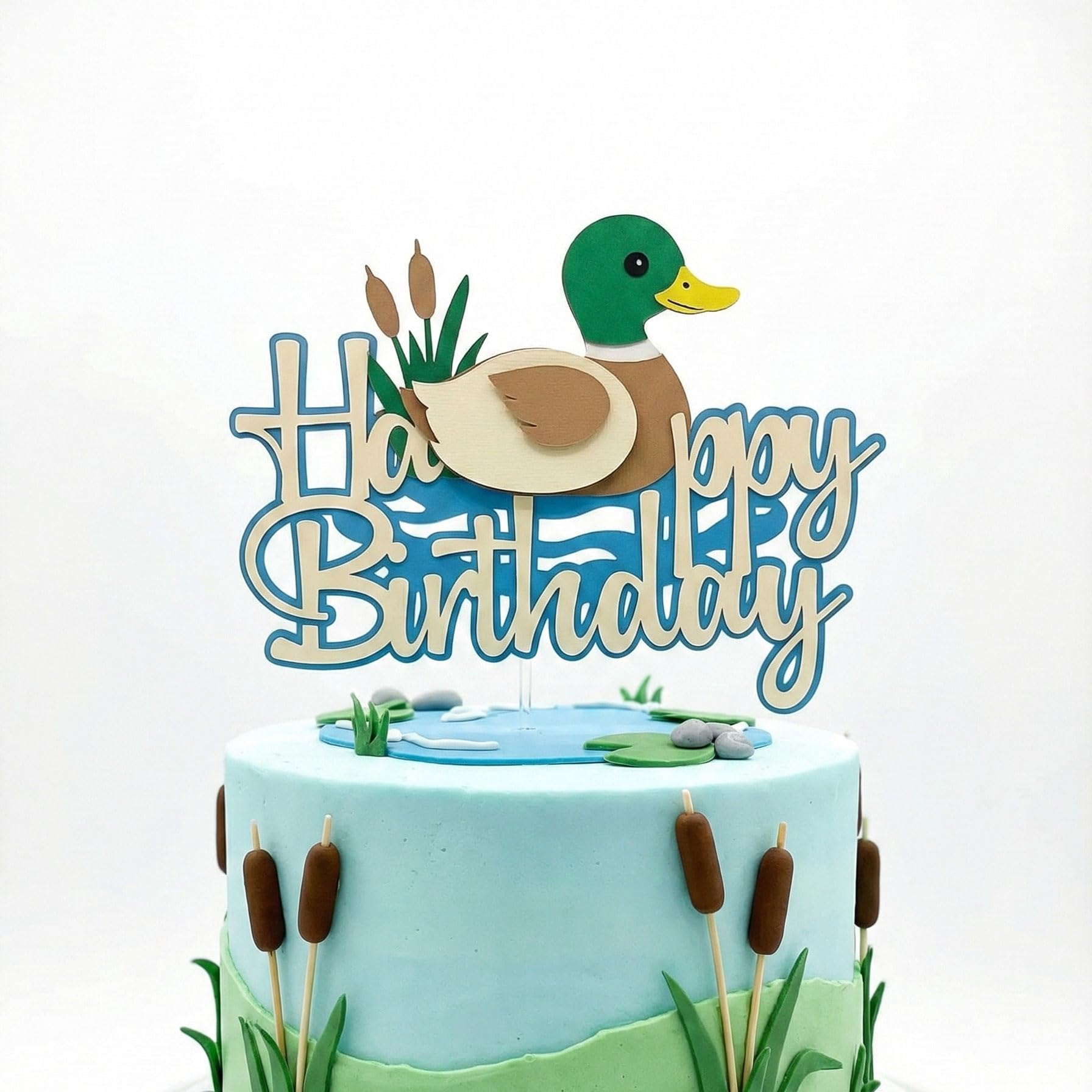 Mallard Duck Cake Topper – 6.5 Inch Multi Layered Cardstock Birthday Decoration | One Lucky Duck, Duck Theme, Nature & Storybook Party Supplies