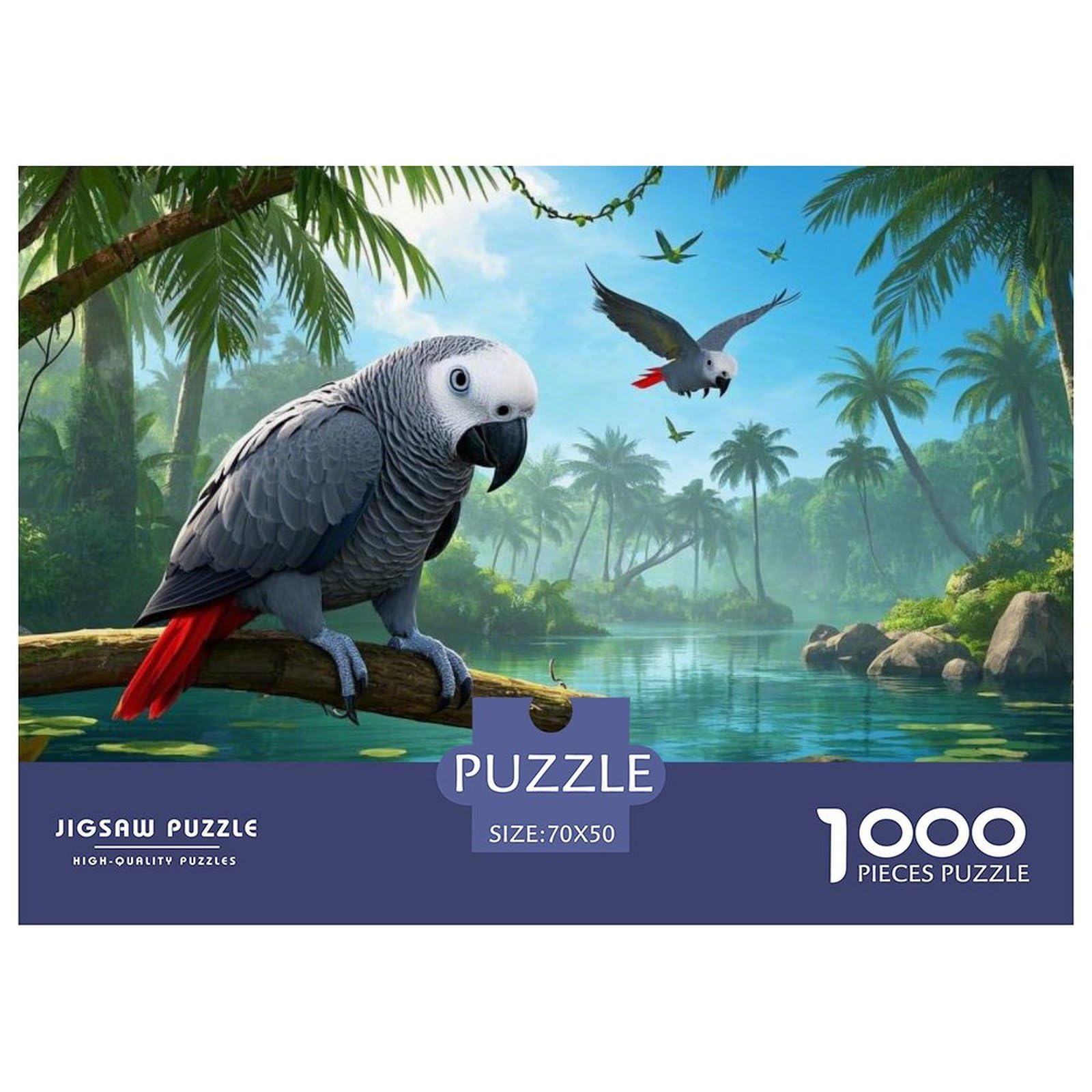 African Grey Parrot Jigsaw 1000 Piece Challenge Game for Adults,Tropical Rainforest Impossible Jigsaw Puzzles 1000 Piece Educational Game Home Decoration 70x50cm/1000pcs — image 1