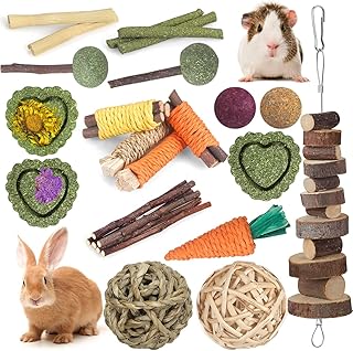 Kaninchen-Spielzeug, Meerschweinchen-Spielzeug, Hamster-Spielzeug, Hasen-Spielzeug, 18 Stück, natürliche Timothy-Heustäbchen, Apfelholzstäbchen, Chinchilla-Spielzeug für die Zahnpflege, handgefertigt product image
