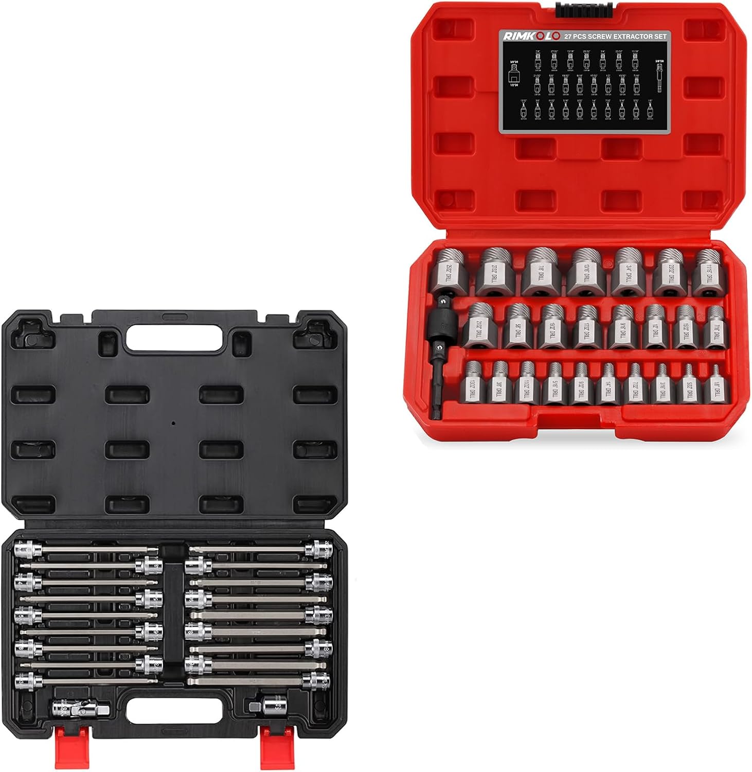 27-Piece Screw Extractor Set and 20-Piece Long Ball End Hex Bit Socket Set
