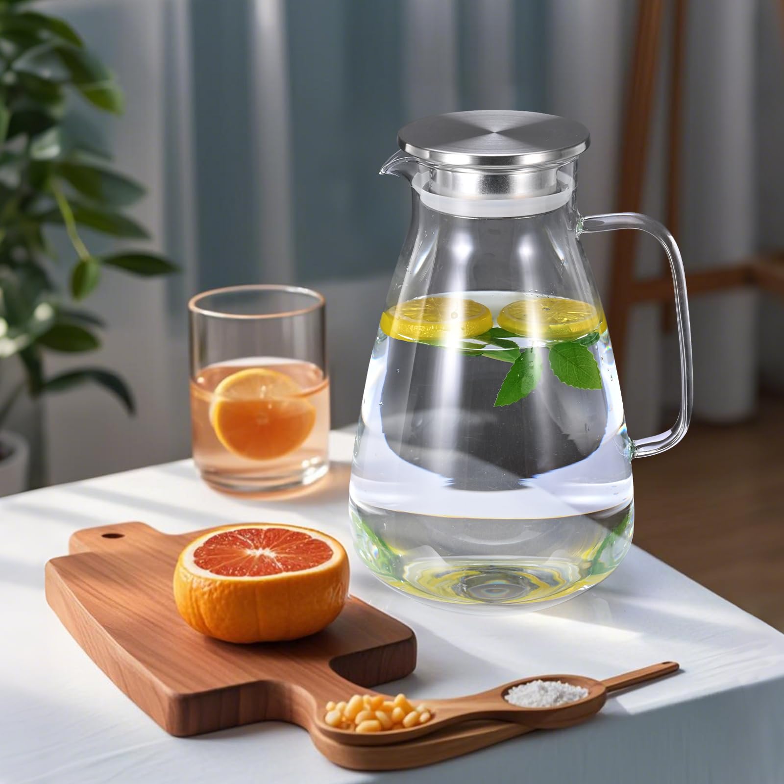 Caraffa in vetro da 2,2 litri, bollitore trasparente impermeabile con coperchio in acciaio inossidabile, bollitore sigillato e a prova di perdite, adatto per tè freddo, tè caldo, succo