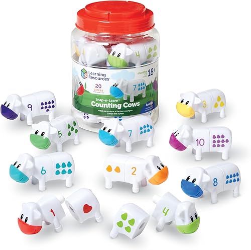 Learning Resources Snap-n-Learn - Juego de juguetes para contar vacas, desarrolla reconocimiento de color, juego de conteo y clasificación, animales
