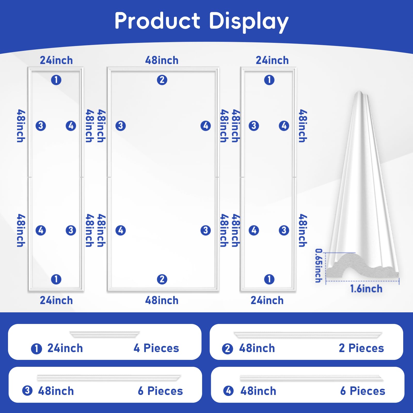 3 Sets Pre-Cut Wall Molding Kit, Ready To Assemble Accent Wainscoting