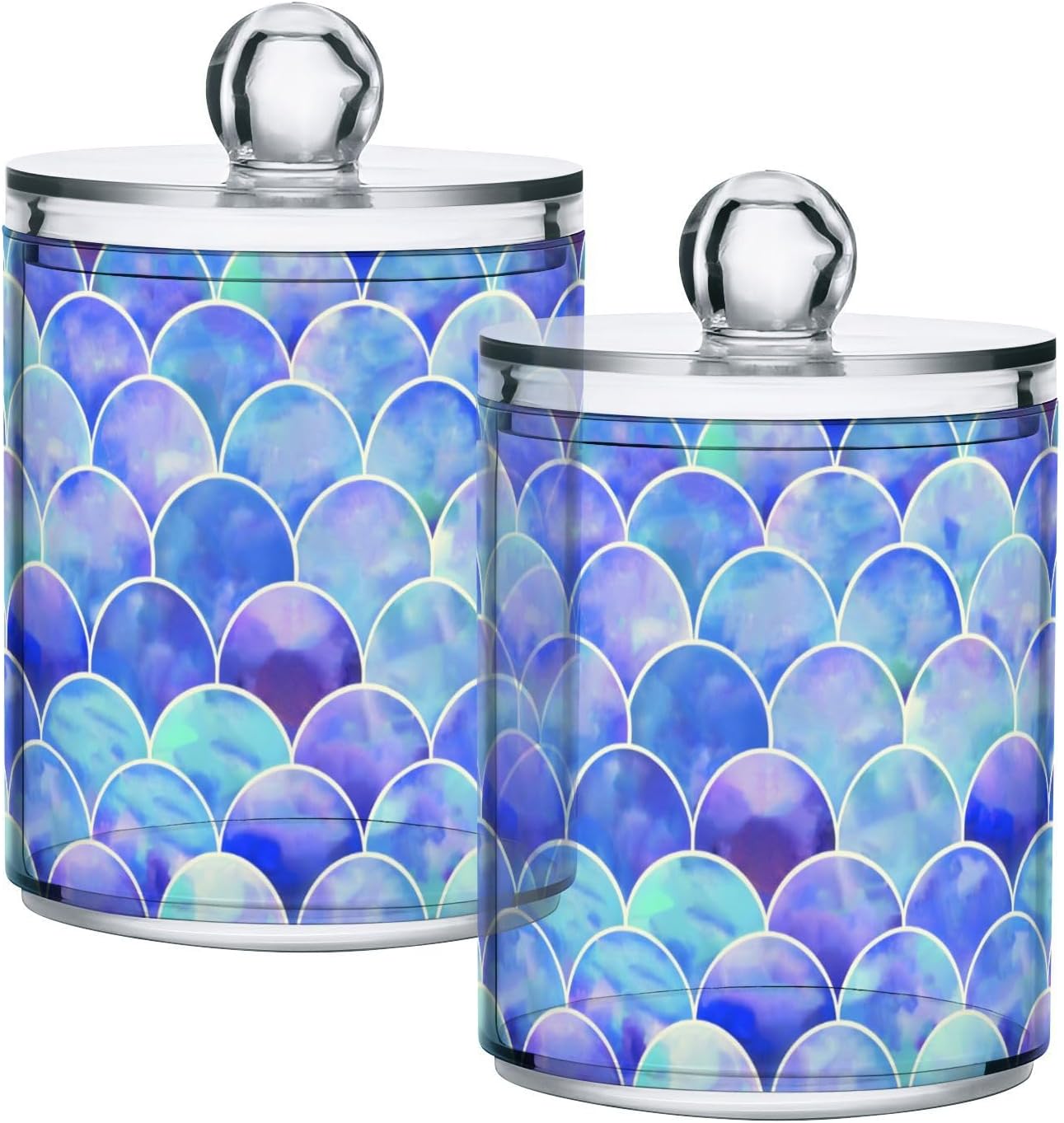 MNSRUU 4 Pack Qtip Holder Organizer Dispenser Watercolor Rainbow Scales Of Mermaid Bathroom Containers Bathroom Vanity Storage Canister Apothecary Jars for Cotton Swabs/Pads/Floss