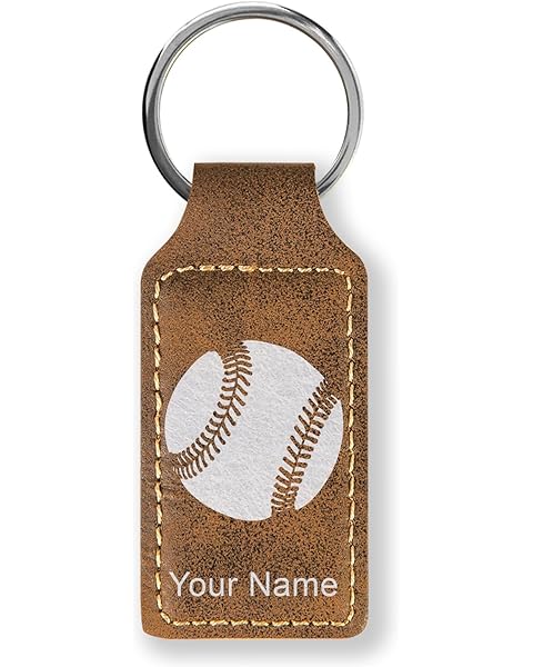 LaserGram Rectangle Keychain, Baseball Ball, Personalized Engraving Included (Rustic with Silver)