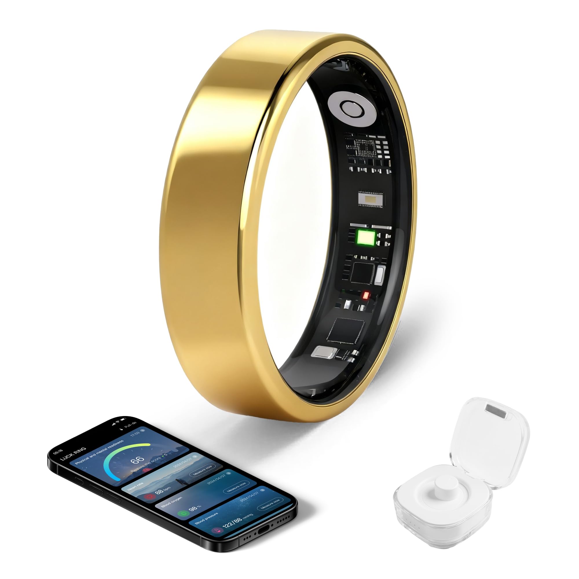 Smart Ring - Monitoraggio del sonno SpO2 con cardiofrequenzimetro gratuito | Nessun abbonamento | Fitness Tracker impermeabile IP68 | Monitoraggio attività 24/7 | Contapassi e monitoraggio dello