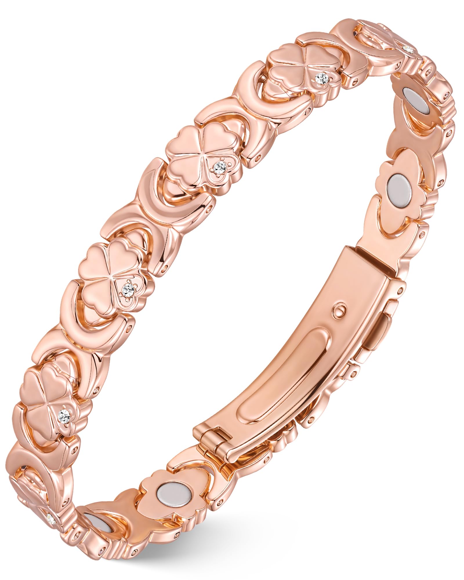 HHRFCS Kupferarmbänder für Damen, Magnetarmband mit 4 Magneten pro Glied und kreisförmig geschliffenen Kristallen, 99% reines Kupfer, Schmuckgeschenk