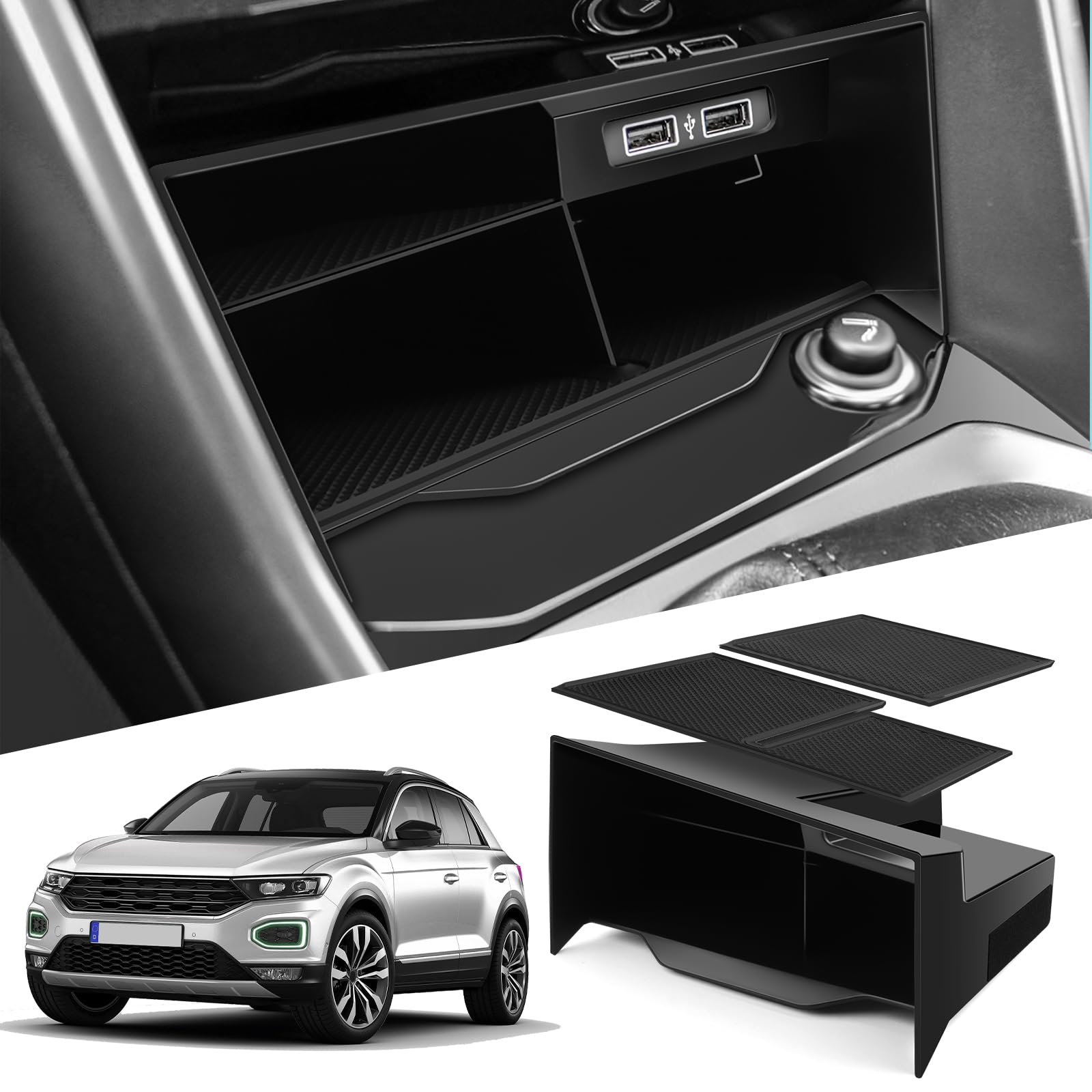 Kompatybilny z VW T-ROC 2018-2024 2025, konsola środkowa, centralne sterowanie, wielofunkcyjne pudełko do przechowywania T ROC 2023, akcesoria