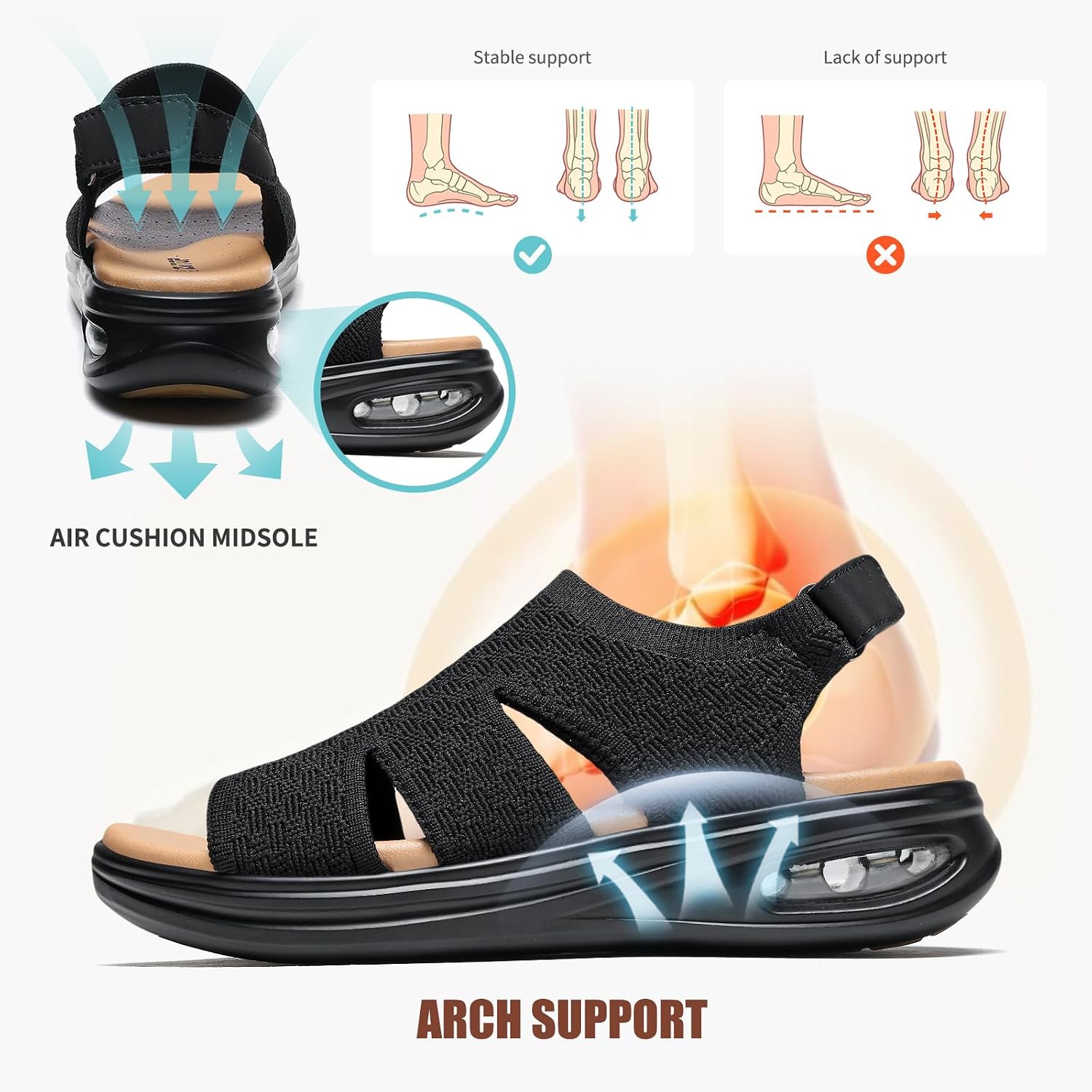 ziitop Walking Sandals Women Sandals for Women Comfortable Arch Support Platform Wedge Shoes Air Cushion Adjustable Strap Comfort Shoes for Summer Travel Beach Party Shopping Work image 4