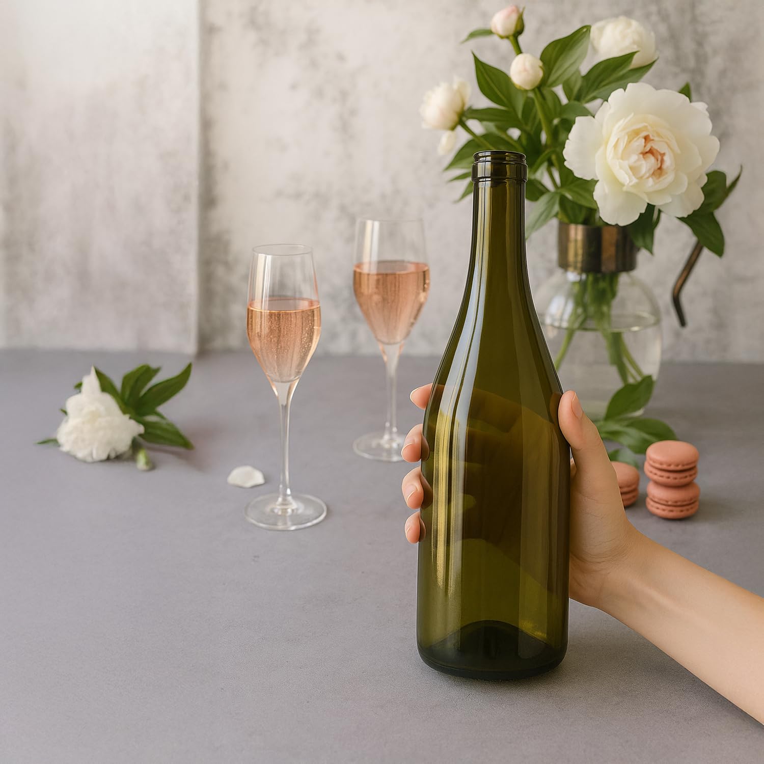 15 pièces Bouteille en verre vide Burgundy 750 ml en verre brun avec bouchon aggloméré – bouteille de vin vide idéale pour le vin, les liqueurs, le cidre, les jus et les spiritueux