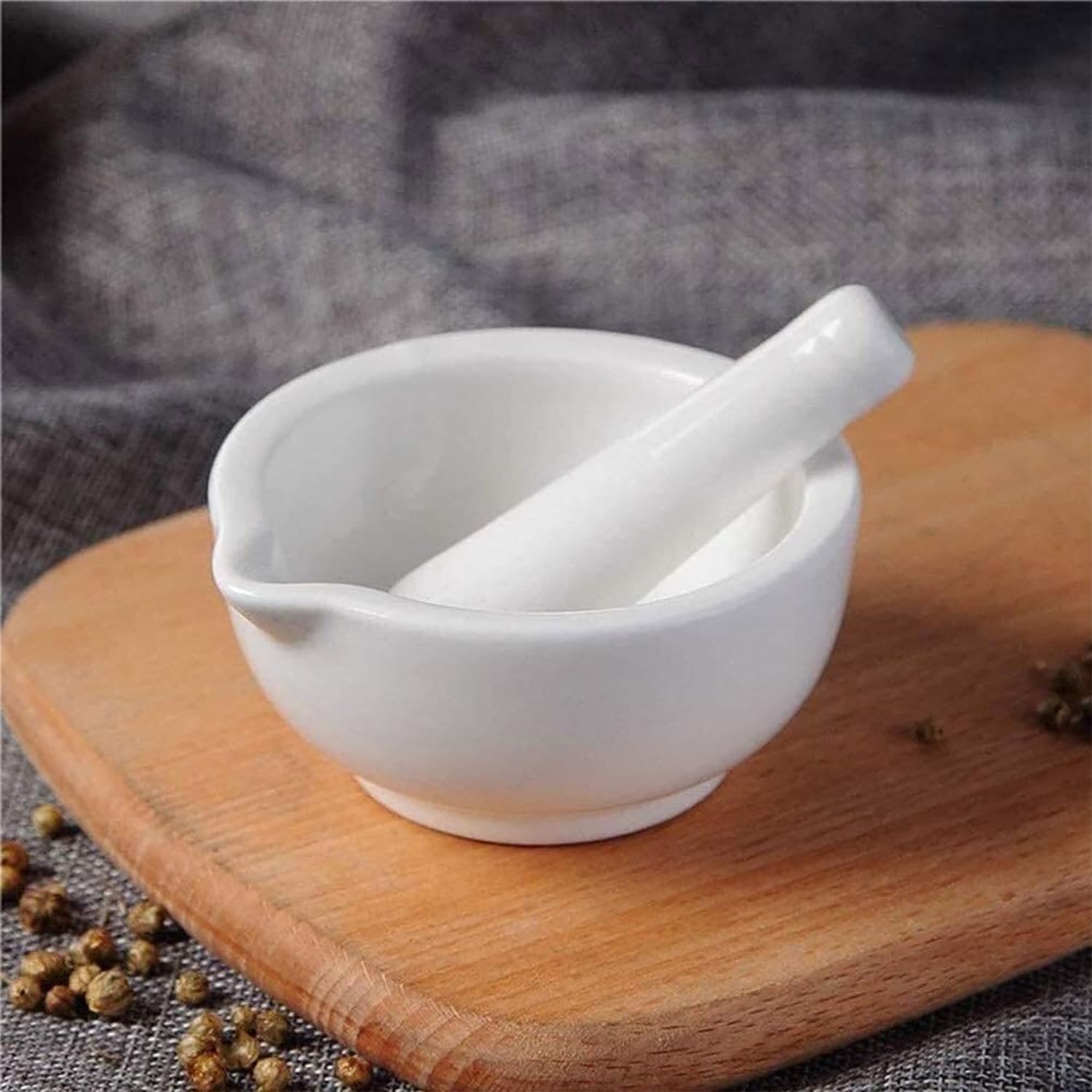 Juego de mortero de porcelana con varilla de molienda, cuenco de mezcla antiarañazos para especias y café