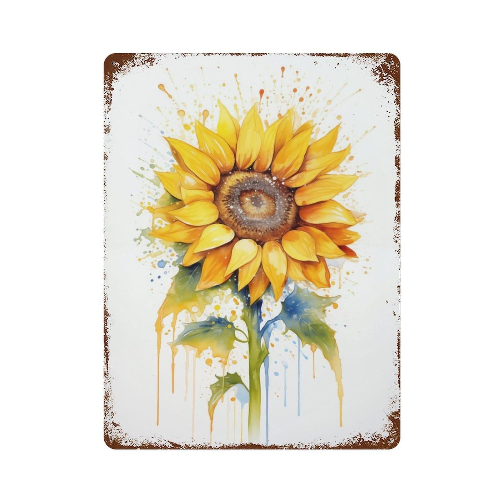 Retro Metal Sign with Watercolour Sunflower Design 15.7"x11.8", for Farmhouse, Kitchen And Entryway Decor, Shabby Chic Decor