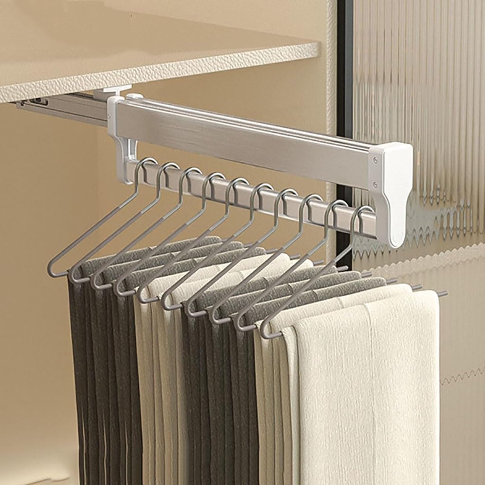WMYYZYQ Extendable Pull-Out Closet Rod - Adjustable Clothes Hanger Rail, Wardrobe Trousers Rack 30-80cm, Space-Saving Organizer for Pants & Coats, Heavy-Duty,A-450MM/17.7INCH