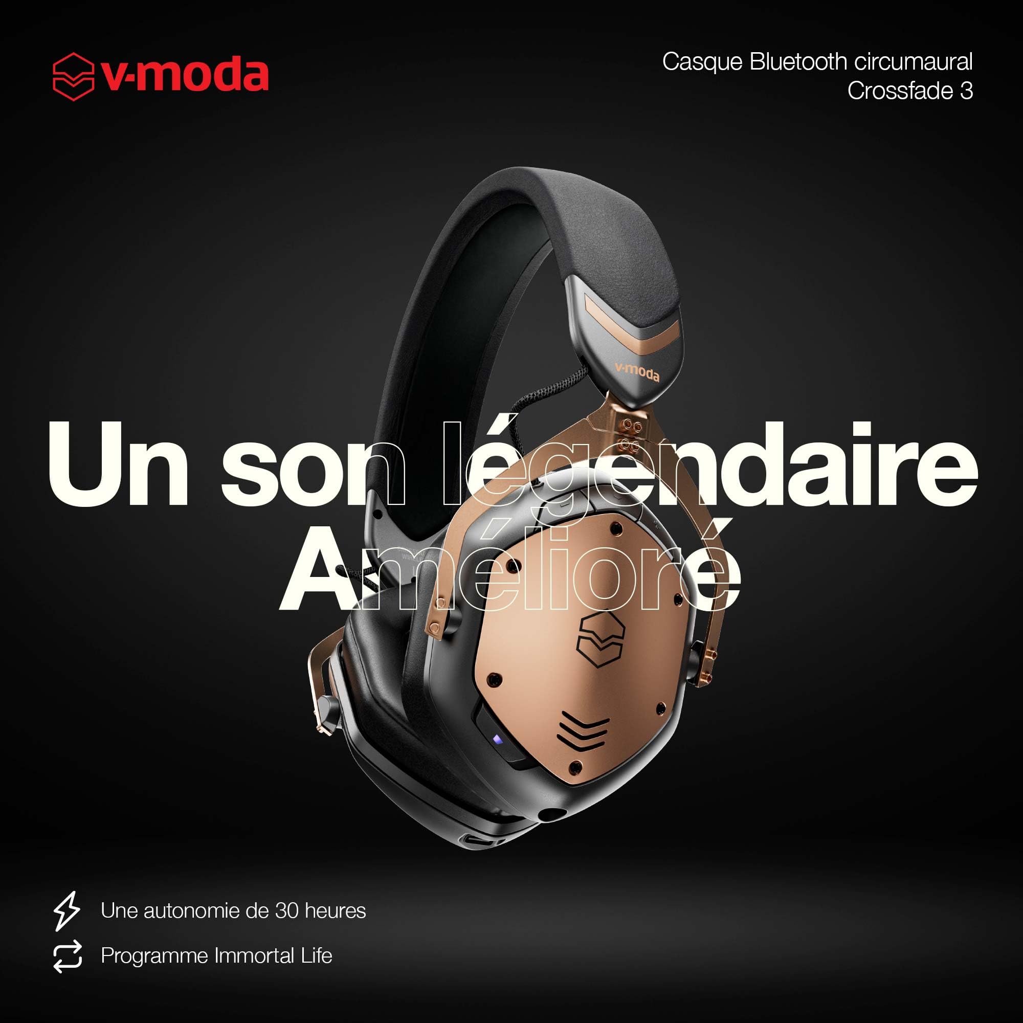 Crossfade 3 V-MODA | Le Casque Filaire circumaural favori des Meilleurs DJs | Un Son Punchy idéal pour l'ambiance survoltée des Clubs – Bronze Noir