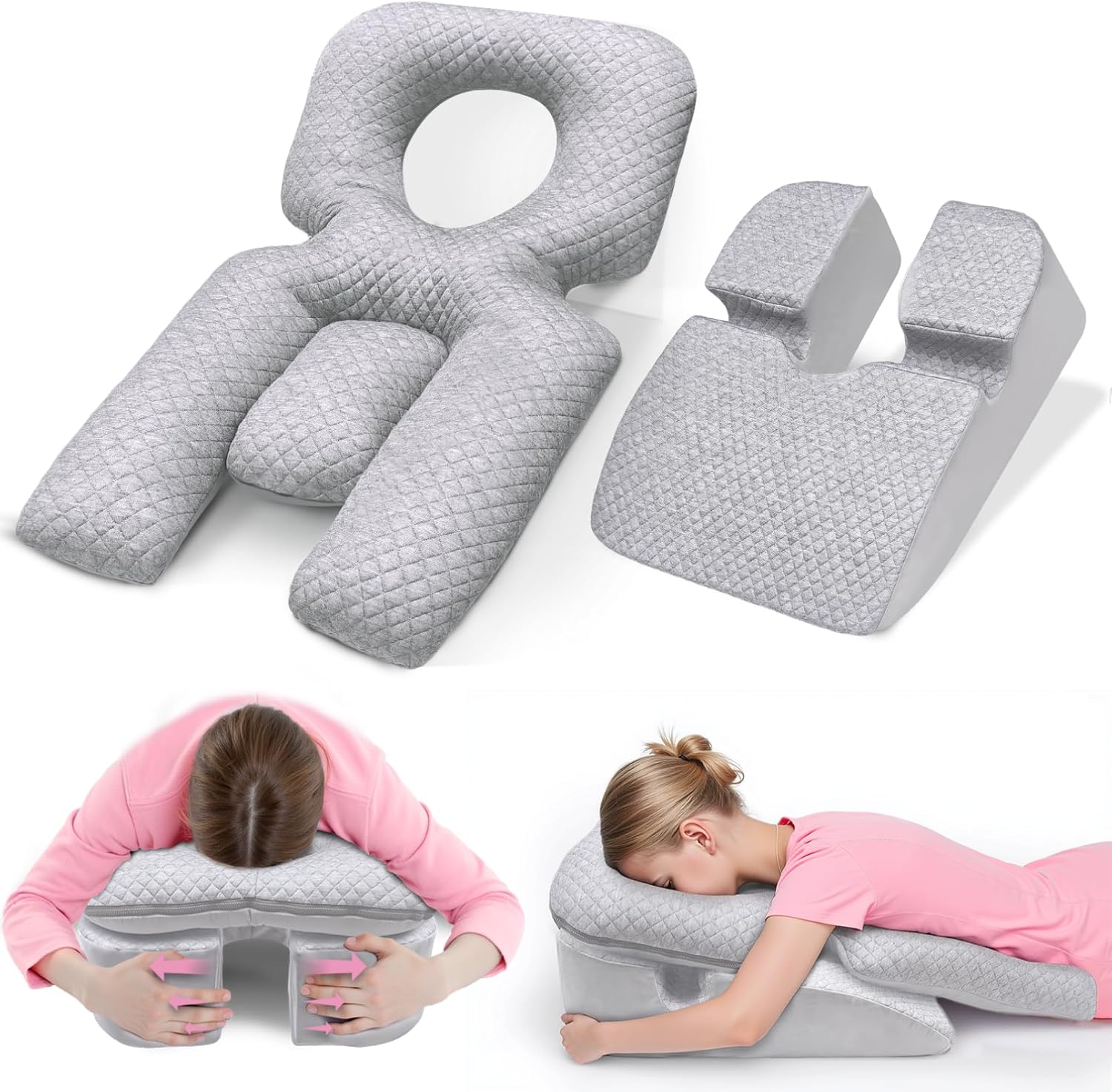 Face Down Pillow for Sleeping,Modular Sleep Pillows for Eye Surgery Recovery,Ergonomic Massage Pillow Face Down with Removable Cover(Grey)