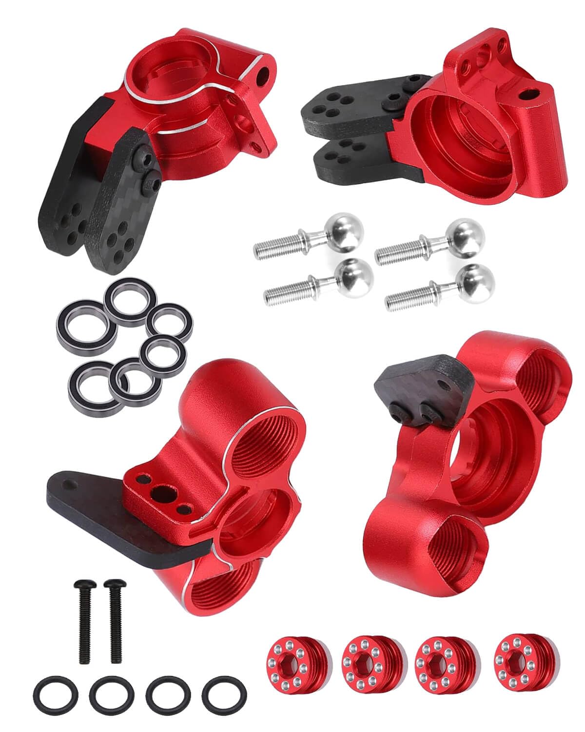 RCMYou Aluminum Front Knuckles Steering Blocks &Rear Hub Stub Axle Carriers Upgrades Part for ARRMA 1/7 Felony/Mojave/Infraction 6S BLX,1/8 Typhon/Talion 6S BLX,Red