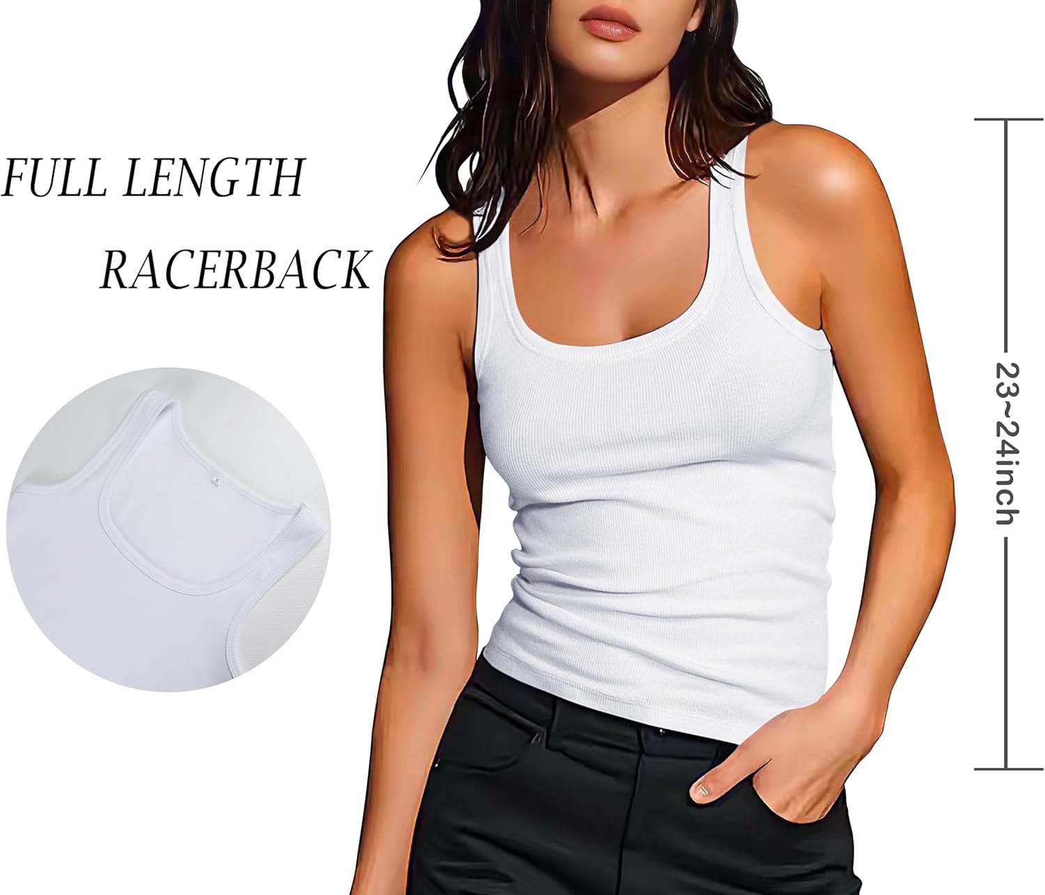 Artfish Women Sleeveless Ribbed Fitted Scoop Neck Full Length Racerback Basic Tank Tops - Image 4