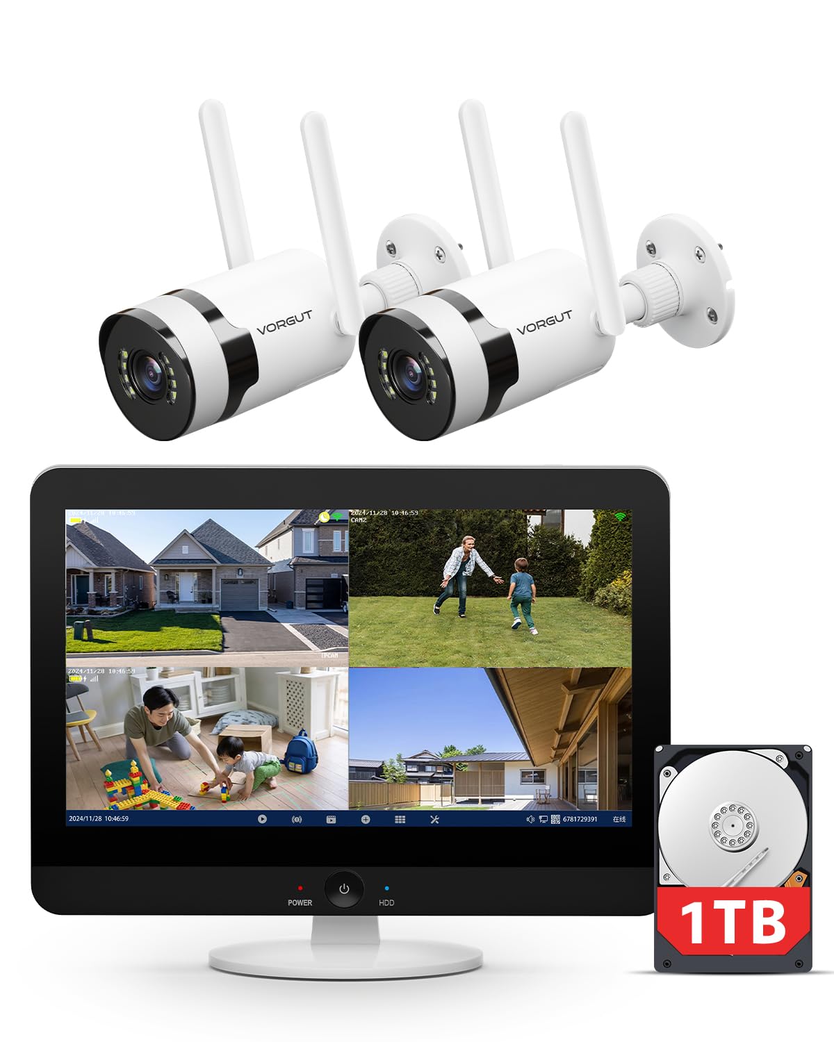Amazon.co.jp: VORGUT 防犯カメラ 屋外 モニター付き 800万画素 4K