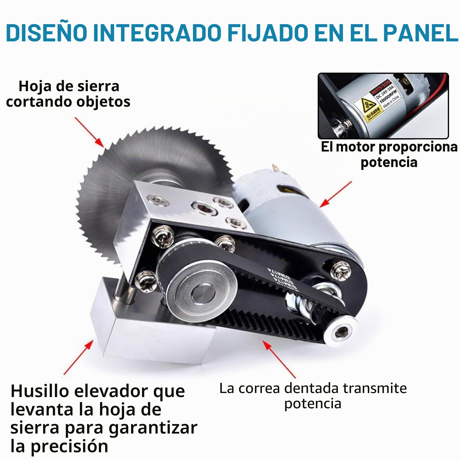 Mini sierra de mesa con disco de pulido y 4 cuchillas intercambiables, 7 velocidades ajustables, hoja de sierra portátil regulable en altura de 0,1-15 mm, con persiana de seguridad