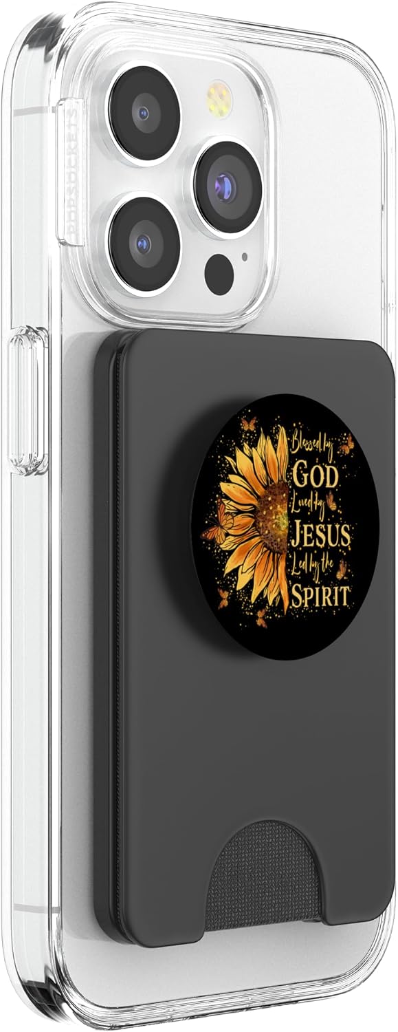 Blessed by God Loved by Jesus Led by The Spirit Sunflower PopSockets PopWallet for MagSafe
