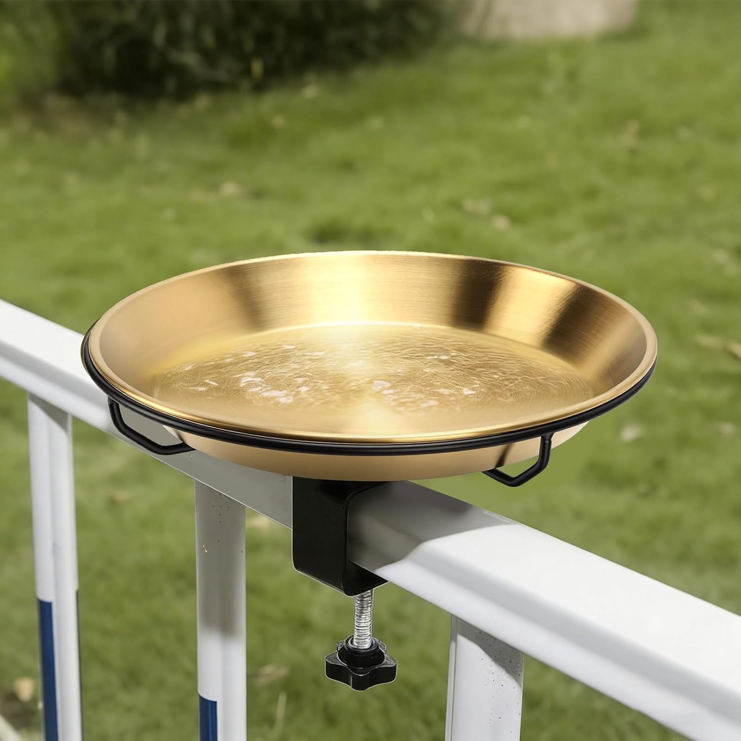 Sorandy 304 Stainless Steel Bird Bath Bowl, Deck Mounted Wild Bird Feeder with Adjustable Railing Clamp, Rustproof Metal Water Basin for Garden Fence & Balcony Outdoor Decor